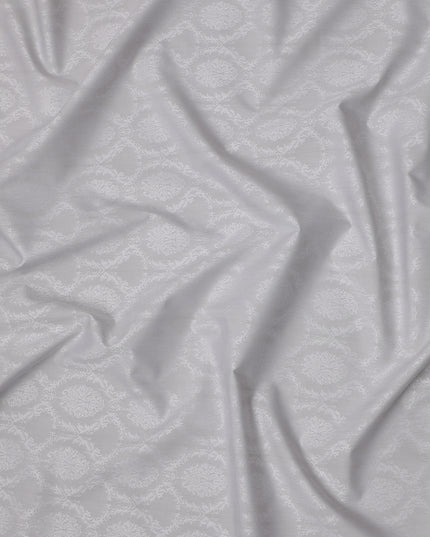 Silver White Jacquard Design Swiss Cotton Shirting Fabric, 150 Cms, Switzerland-D24935