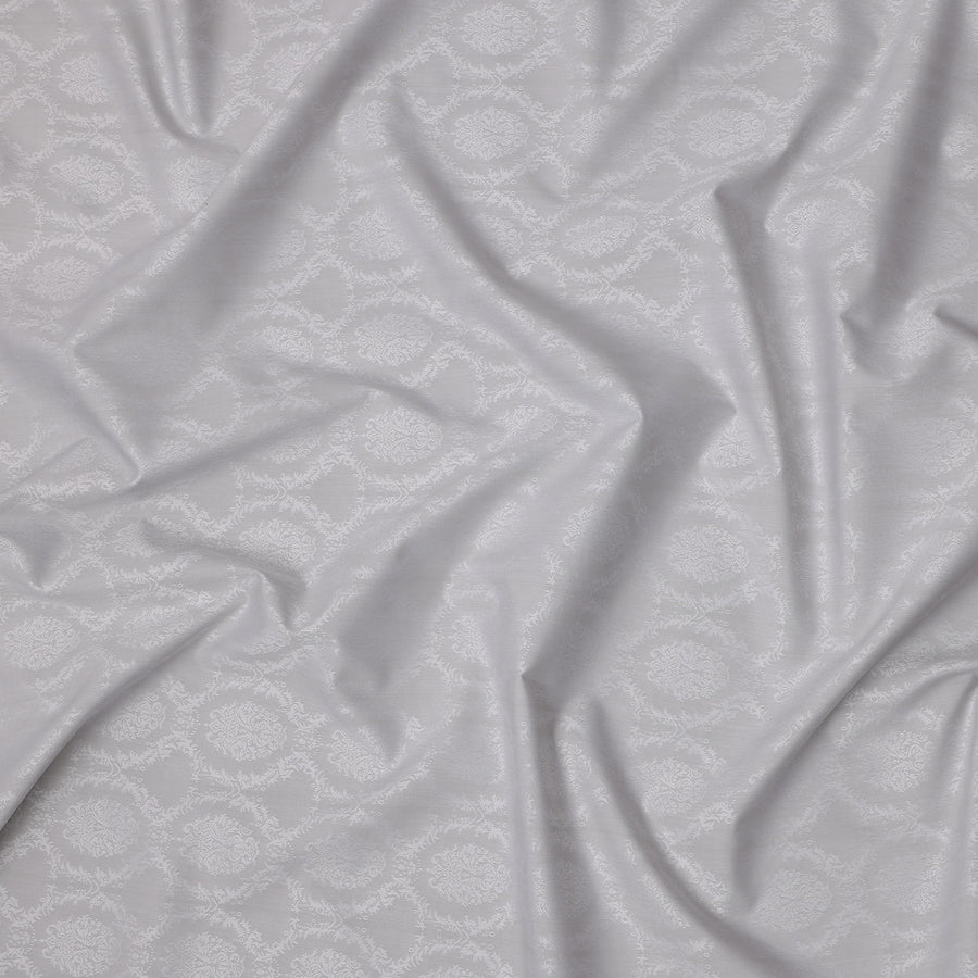Silver White Jacquard Design Swiss Cotton Shirting Fabric, 150 Cms, Switzerland-D24935