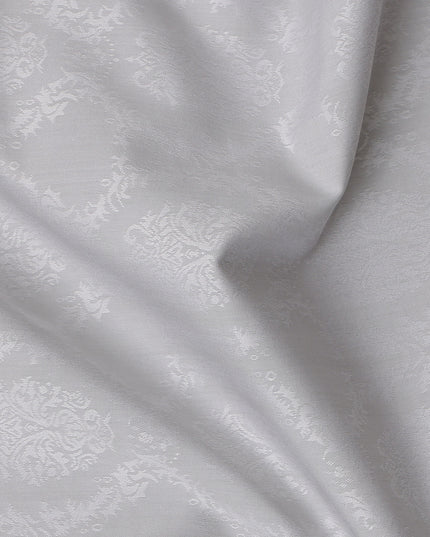 Silver White Jacquard Design Swiss Cotton Shirting Fabric, 150 Cms, Switzerland-D24935