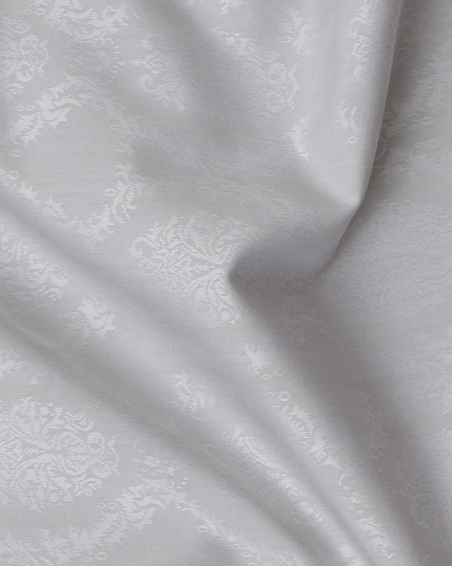 Silver White Jacquard Design Swiss Cotton Shirting Fabric, 150 Cms, Switzerland-D24935