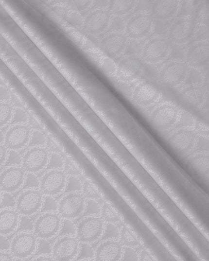 Silver White Jacquard Design Swiss Cotton Shirting Fabric, 150 Cms, Switzerland-D24935