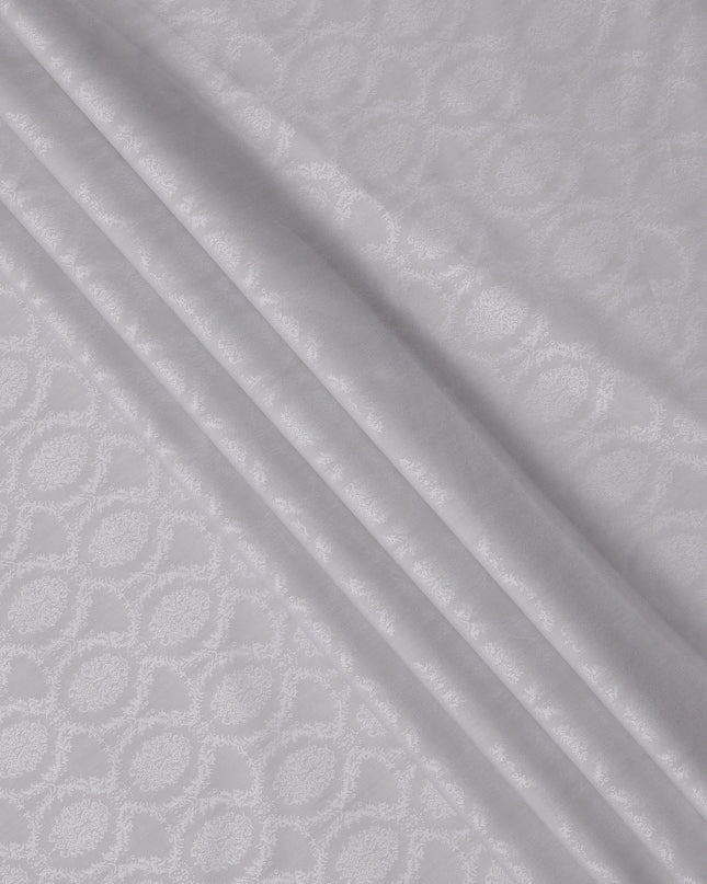 Silver White Jacquard Design Swiss Cotton Shirting Fabric, 150 Cms, Switzerland-D24935