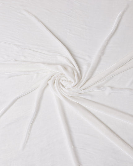 Ivory White Premium Silk Blended Velvet Fabric with Lustrous Finish and Elegant Drape, 140 Cms Width, Made in China-D25909