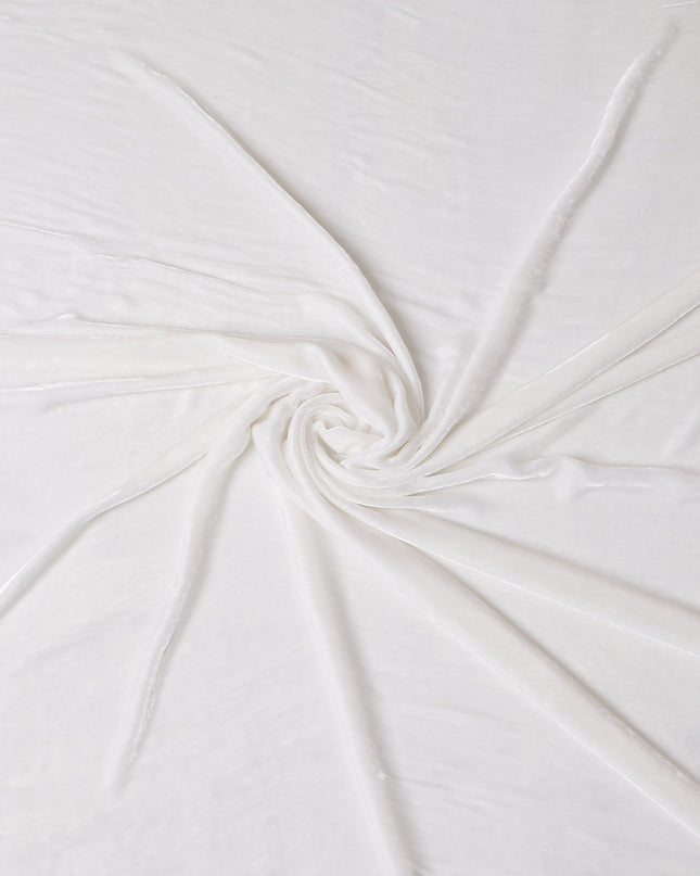 Ivory White Premium Silk Blended Velvet Fabric with Lustrous Finish and Elegant Drape, 140 Cms Width, Made in China-D25909
