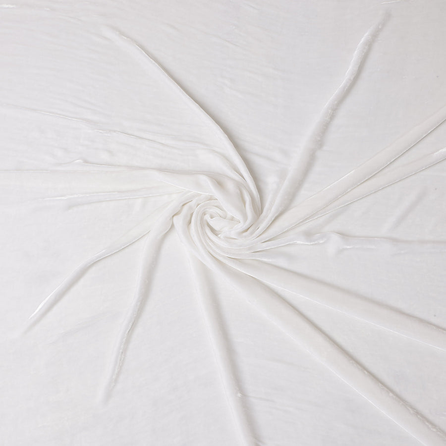 Ivory White Premium Silk Blended Velvet Fabric with Lustrous Finish and Elegant Drape, 140 Cms Width, Made in China-D25909