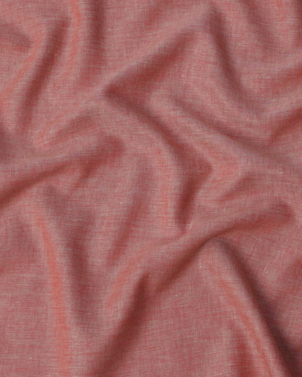 قماش كتان نقي فاخر باللون الأحمر المرجاني، تصميم سادة، 60 ليا، عرض 150 سم، الهند - D25554