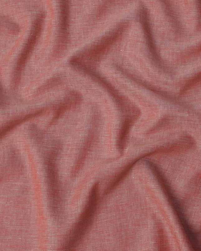 Coral Red Premium Pure Linen Fabric 60 Lea Plain Solid Design, 150 Cms Width, India-D25554