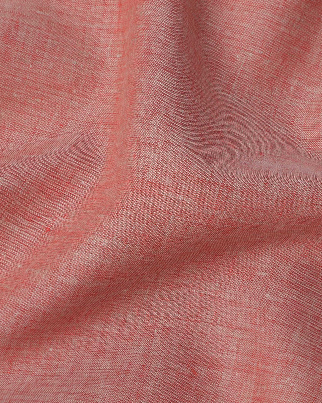 Coral Red Premium Pure Linen Fabric 60 Lea Plain Solid Design, 150 Cms Width, India-D25554