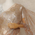 Champagne Copper Premium French Metallic Chantilly Saree Lace 5.5 Mtrs Length 110 Cms Width Designer Net Fabric Made In France, Blouse Not Included-D28127
