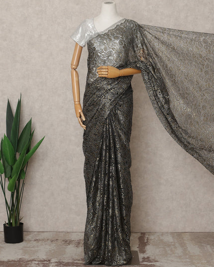 Black Premium French Metallic Chantilly Lace Saree Fabric – 5.5 Meters Length, 110 Cms Width, Imported from France-D25719