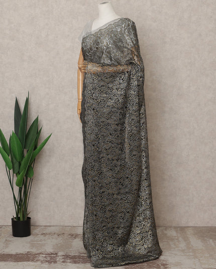 Black Premium French Metallic Chantilly Lace Saree Fabric – 5.5 Meters Length, 110 Cms Width, Imported from France-D25719