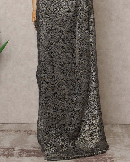 Black Premium French Metallic Chantilly Lace Saree Fabric – 5.5 Meters Length, 110 Cms Width, Imported from France-D25719