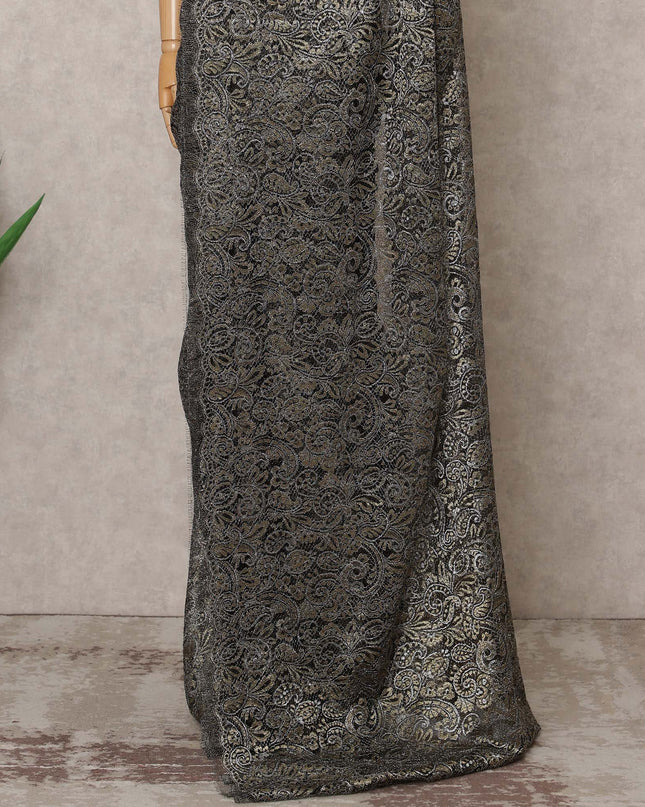 Black Premium French Metallic Chantilly Lace Saree Fabric – 5.5 Meters Length, 110 Cms Width, Imported from France-D25719