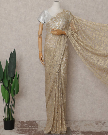Antique Gold French Chantilly Lace Saree