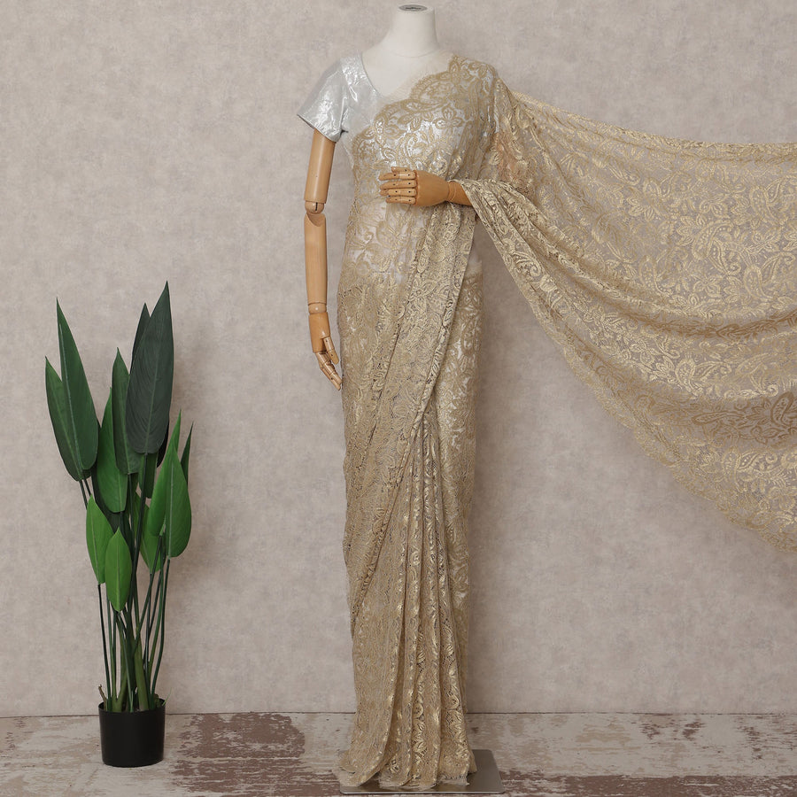 Antique Gold French Chantilly Lace Saree