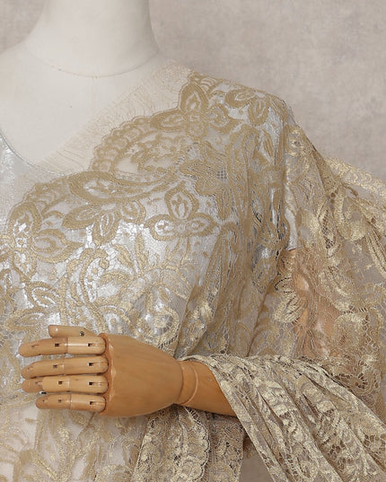 Antique Gold French Chantilly Lace Saree