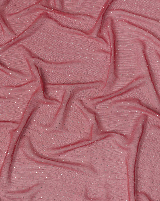 Rani Pink Synthetic Chiffon Traditional Sudanese Thobe with Stone Work, 4.5 Mtrs Piece, Width 110 Cms, Made in India-D26457 Regal Fabrics