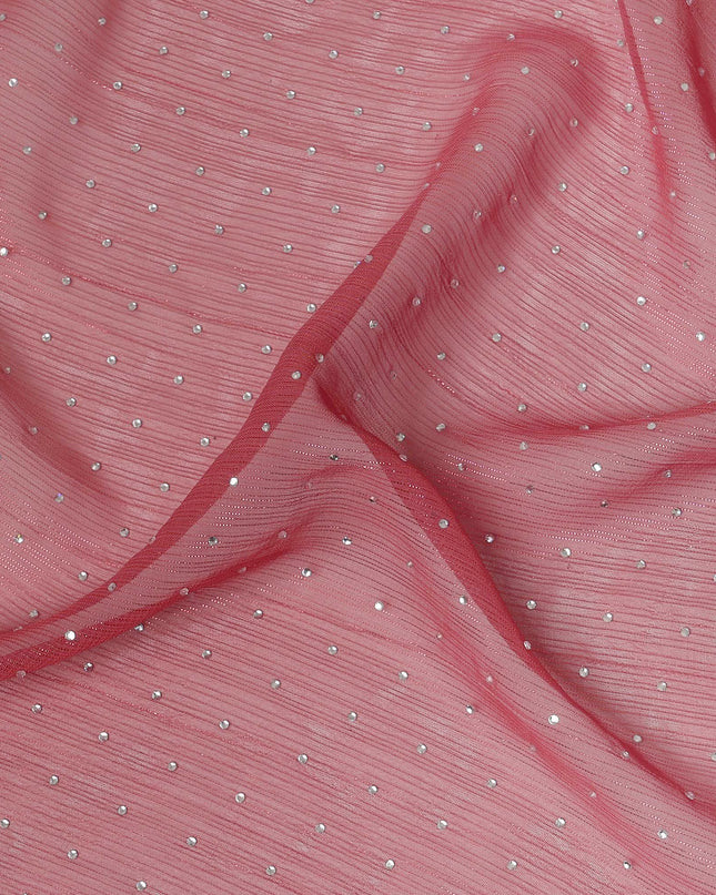 Rani Pink Synthetic Chiffon Traditional Sudanese Thobe with Stone Work, 4.5 Mtrs Piece, Width 110 Cms, Made in India-D26457 Regal Fabrics