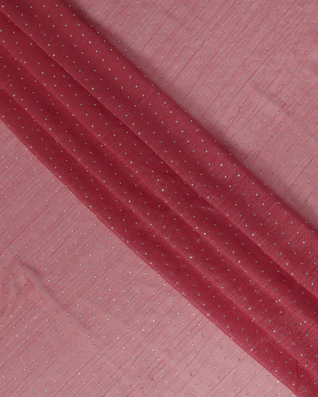 Rani Pink Synthetic Chiffon Traditional Sudanese Thobe with Stone Work, 4.5 Mtrs Piece, Width 110 Cms, Made in India-D26457 Regal Fabrics