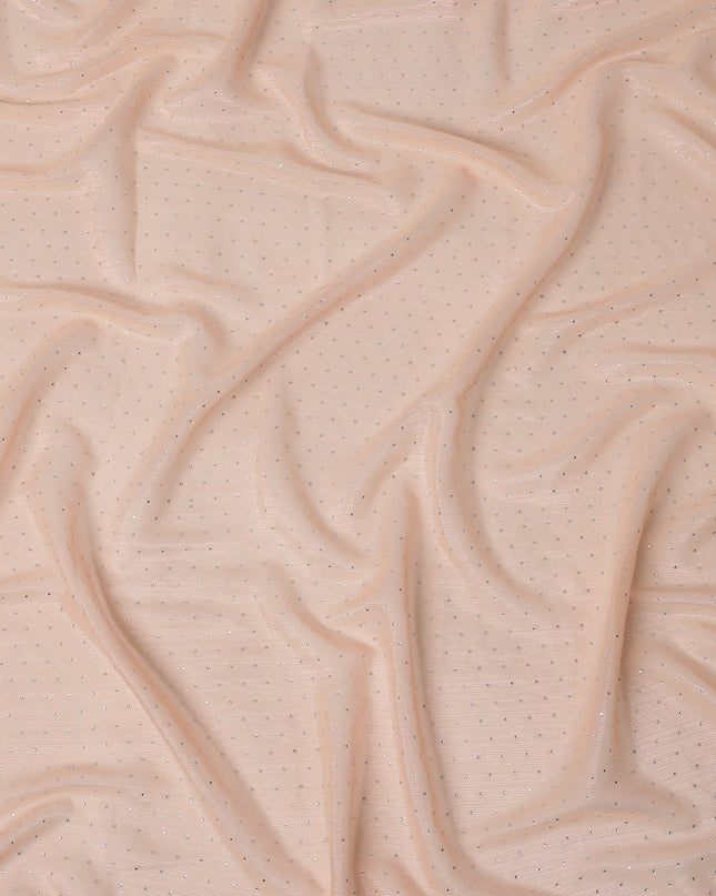 Peach Synthetic Chiffon Traditional Sudanese Thobe with Stone Work, 4.5 Mtrs Piece, Width 110 Cms, Made in India-D26450