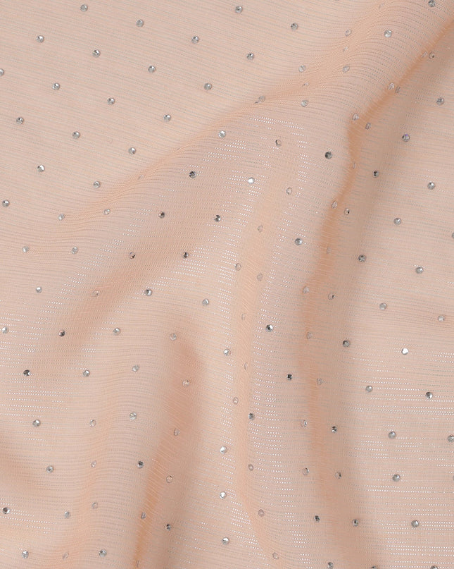 Peach Synthetic Chiffon Traditional Sudanese Thobe with Stone Work, 4.5 Mtrs Piece, Width 110 Cms, Made in India-D26450