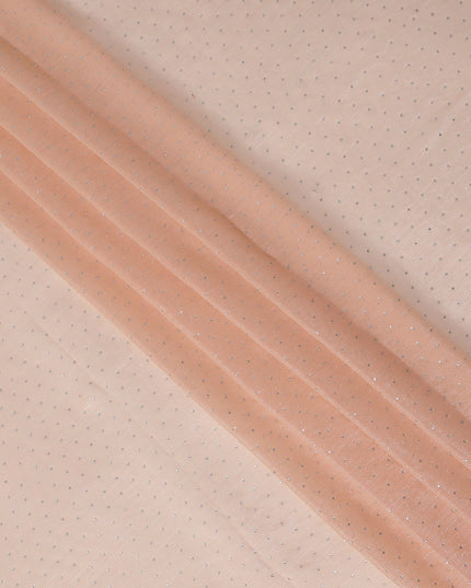 Peach Synthetic Chiffon Traditional Sudanese Thobe with Stone Work, 4.5 Mtrs Piece, Width 110 Cms, Made in India-D26450