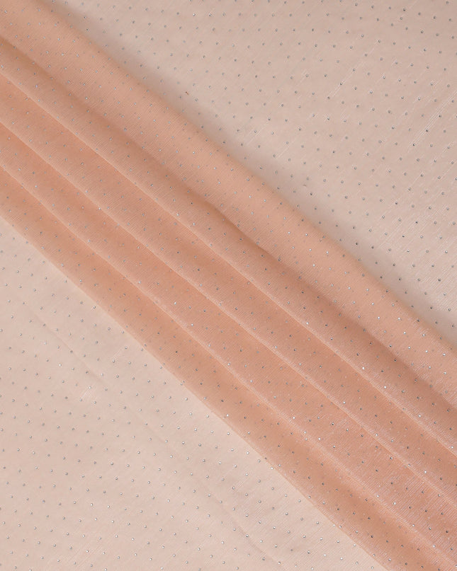 Peach Synthetic Chiffon Traditional Sudanese Thobe with Stone Work, 4.5 Mtrs Piece, Width 110 Cms, Made in India-D26450