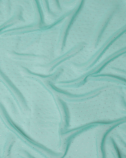 Mint Green Synthetic Chiffon Traditional Sudanese Thobe with Stone Work, 4.5 Mtrs Piece, Width 110 Cms, Made in India-D26451