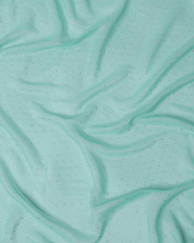 Mint Green Synthetic Chiffon Traditional Sudanese Thobe with Stone Work, 4.5 Mtrs Piece, Width 110 Cms, Made in India-D26451