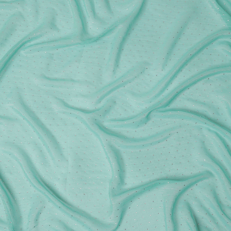 Mint Green Synthetic Chiffon Traditional Sudanese Thobe with Stone Work, 4.5 Mtrs Piece, Width 110 Cms, Made in India-D26451
