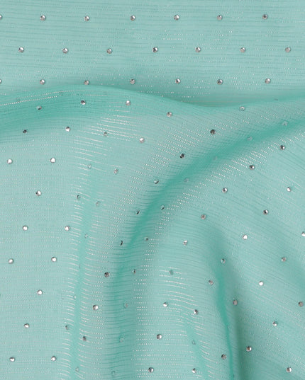 Mint Green Synthetic Chiffon Traditional Sudanese Thobe with Stone Work, 4.5 Mtrs Piece, Width 110 Cms, Made in India-D26451