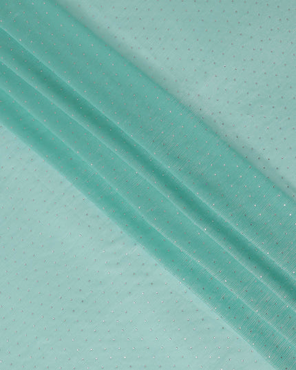 Mint Green Synthetic Chiffon Traditional Sudanese Thobe with Stone Work, 4.5 Mtrs Piece, Width 110 Cms, Made in India-D26451