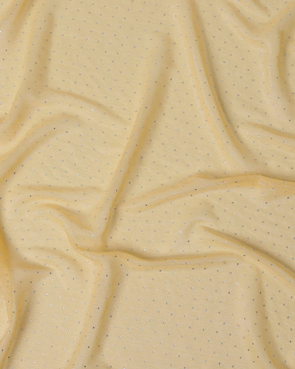 Light Yellow Synthetic Chiffon Traditional Sudanese Thobe with Stone Work, 4.5 Mtrs Piece, Width 110 Cms, Made in India-D26453