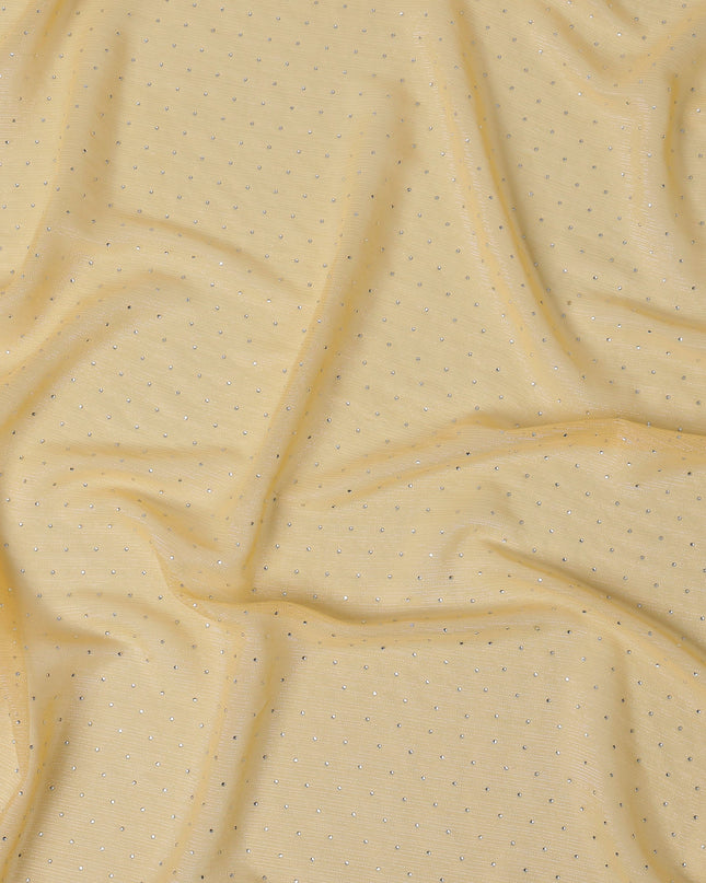 Light Yellow Synthetic Chiffon Traditional Sudanese Thobe with Stone Work, 4.5 Mtrs Piece, Width 110 Cms, Made in India-D26453