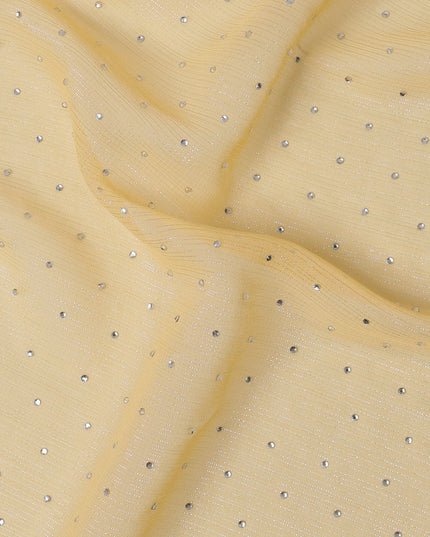 Light Yellow Synthetic Chiffon Traditional Sudanese Thobe with Stone Work, 4.5 Mtrs Piece, Width 110 Cms, Made in India-D26453