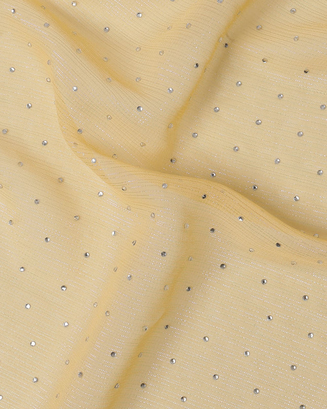 Light Yellow Synthetic Chiffon Traditional Sudanese Thobe with Stone Work, 4.5 Mtrs Piece, Width 110 Cms, Made in India-D26453