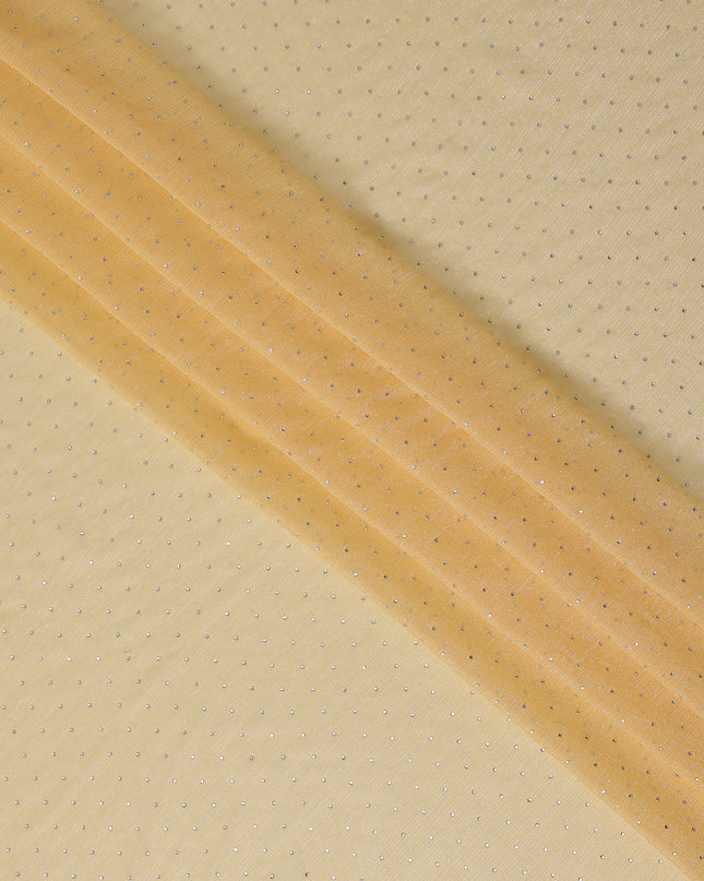 Light Yellow Synthetic Chiffon Traditional Sudanese Thobe with Stone Work, 4.5 Mtrs Piece, Width 110 Cms, Made in India-D26453