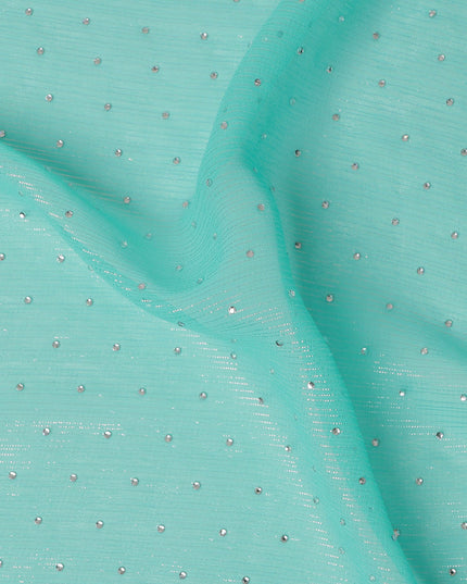 Aqua Green Synthetic Chiffon Traditional Sudanese Thobe with Stone Work, 4.5 Mtrs Piece, Width 110 Cms, Made in India-D26455