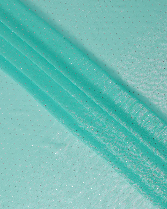 Aqua Green Synthetic Chiffon Traditional Sudanese Thobe with Stone Work, 4.5 Mtrs Piece, Width 110 Cms, Made in India-D26455