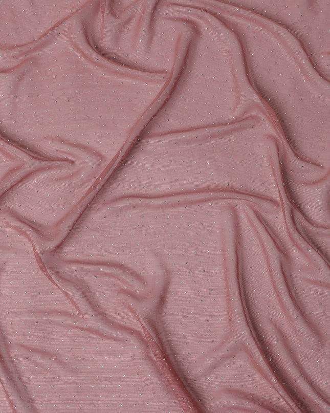 Rose Pink Synthetic Chiffon Traditional Sudanese Thobe with Stone Work, 4.5 Mtrs Piece, Width 110 Cms, Made in India-D26452