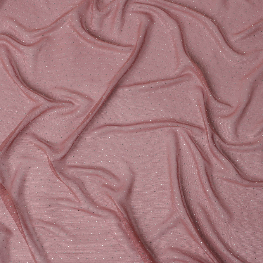 Rose Pink Synthetic Chiffon Traditional Sudanese Thobe with Stone Work, 4.5 Mtrs Piece, Width 110 Cms, Made in India-D26452