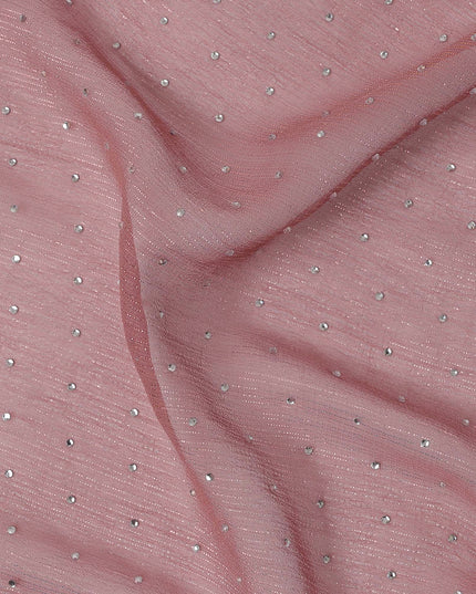 Rose Pink Synthetic Chiffon Traditional Sudanese Thobe with Stone Work, 4.5 Mtrs Piece, Width 110 Cms, Made in India-D26452
