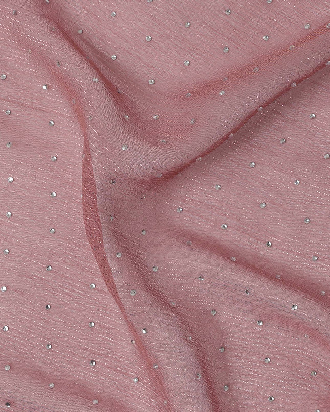 Rose Pink Synthetic Chiffon Traditional Sudanese Thobe with Stone Work, 4.5 Mtrs Piece, Width 110 Cms, Made in India-D26452