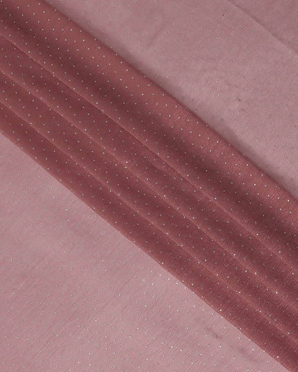 Rose Pink Synthetic Chiffon Traditional Sudanese Thobe with Stone Work, 4.5 Mtrs Piece, Width 110 Cms, Made in India-D26452