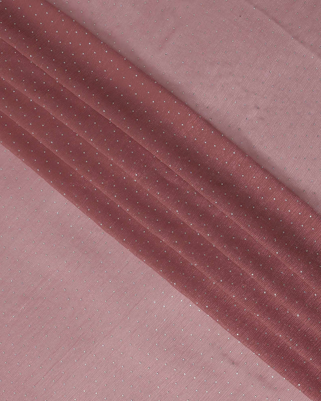 Rose Pink Synthetic Chiffon Traditional Sudanese Thobe with Stone Work, 4.5 Mtrs Piece, Width 110 Cms, Made in India-D26452