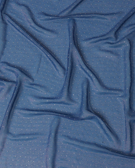 Navy Blue Synthetic Chiffon Traditional Sudanese Thobe with Stone Work, 4.5 Mtrs Piece, Width 110 Cms, Made in India-D26454