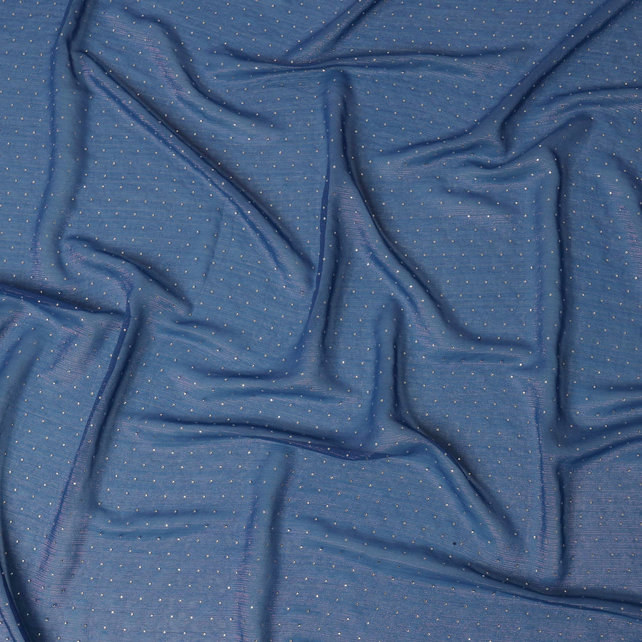 Navy Blue Synthetic Chiffon Traditional Sudanese Thobe with Stone Work, 4.5 Mtrs Piece, Width 110 Cms, Made in India-D26454