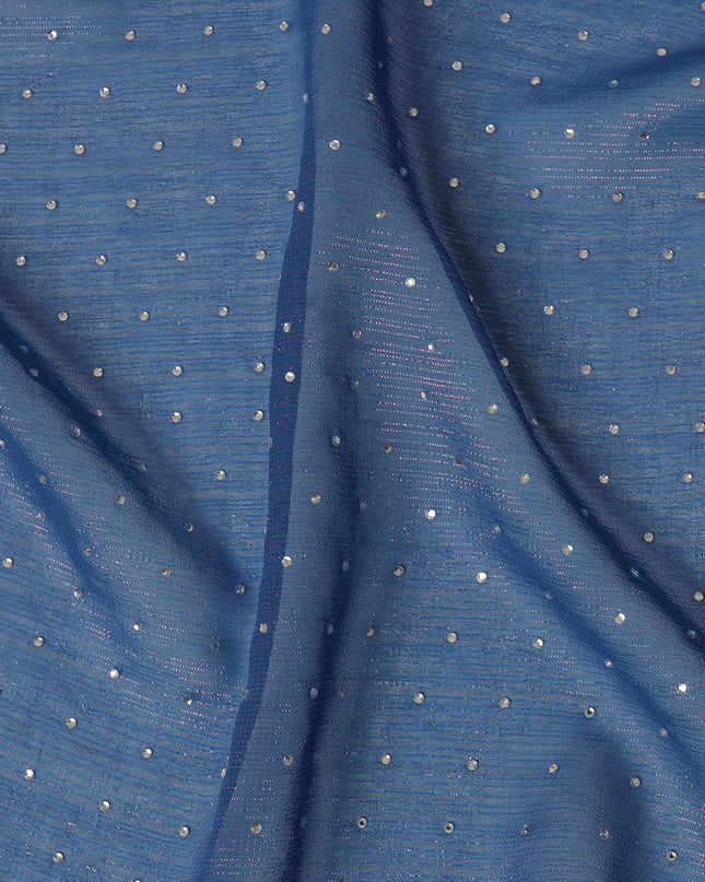 Navy Blue Synthetic Chiffon Traditional Sudanese Thobe with Stone Work, 4.5 Mtrs Piece, Width 110 Cms, Made in India-D26454