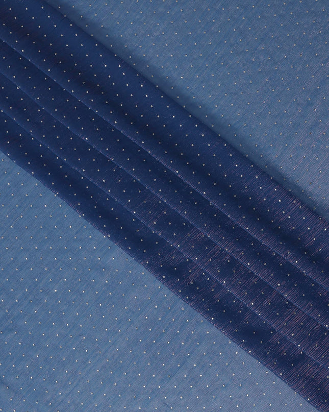 Navy Blue Synthetic Chiffon Traditional Sudanese Thobe with Stone Work, 4.5 Mtrs Piece, Width 110 Cms, Made in India-D26454