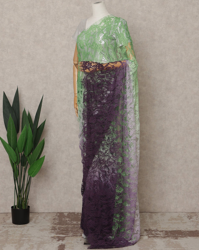 Mint Green and Purple Premium French Ombre Chantilly Lace Saree – 5.5 Meters Length, 110 Cms Width, Crafted in France-D26102
